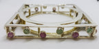 Sterling Silver Large Square Unusual Pink &amp; Green Tourmaline Bangle - Hinged
