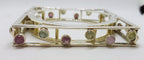 Sterling Silver Large Square Unusual Pink &amp; Green Tourmaline Bangle - Hinged