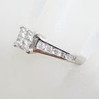 18ct White Gold Square Diamond Cluster with Channel Set Diamond Sides Engagement / Dress Ring