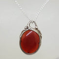 Sterling Silver Vintage Oval Carnelian Pendant on Silver Chain