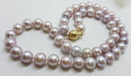 9ct Yellow Gold Ball Clasp on Pink Freshwater Pearl Necklace / Chain - Thick