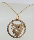 9ct Yellow Gold with Ruby Round Tasmania Pendant on Gold Chain - Antique / Vintage