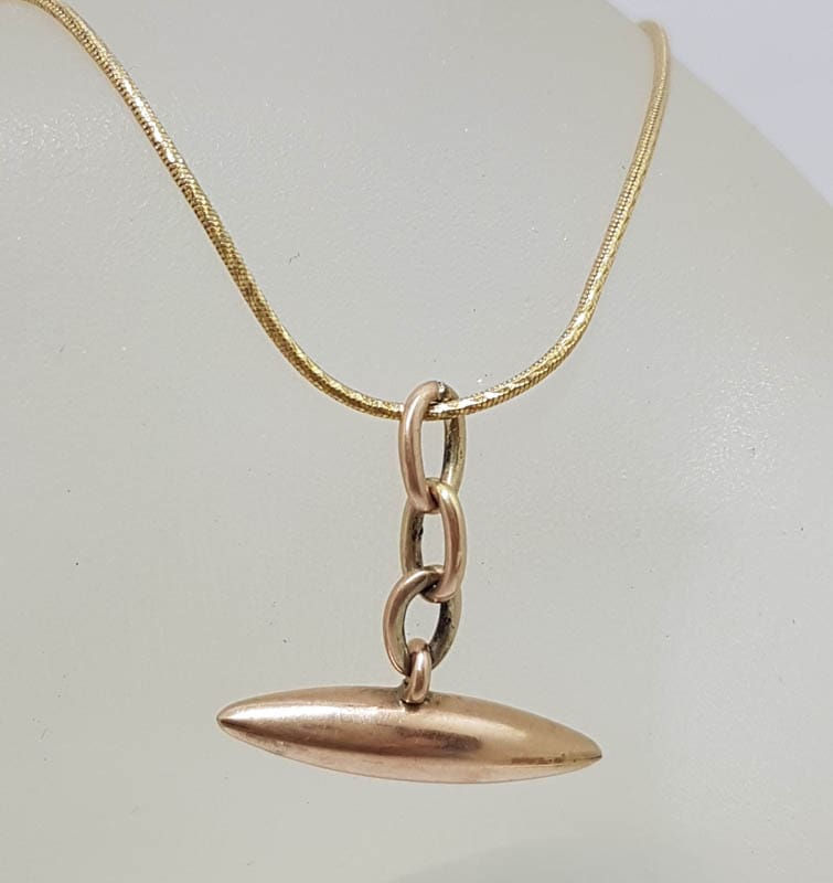 9ct Rose Gold T-Bar Pendant on Gold Snake Chain - Vintage