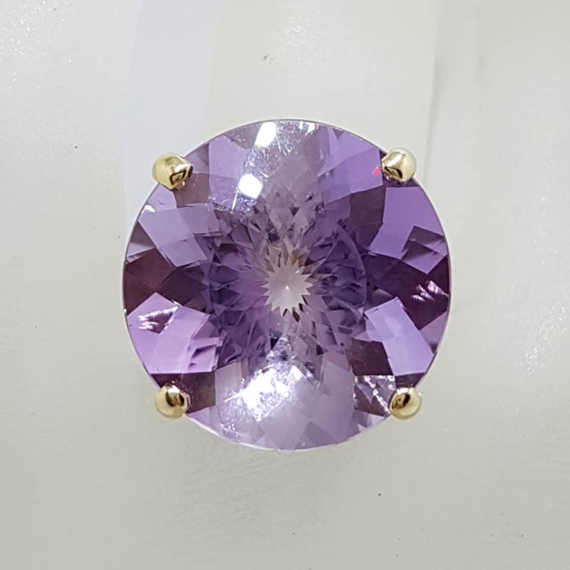 9ct Yellow Gold Large Round Claw Set Amethyst Cocktail Ring