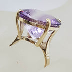 9ct Yellow Gold Large Round Claw Set Amethyst Cocktail Ring