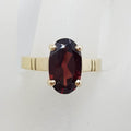 9ct Yellow Gold Oval Claw Set Elongated Garnet Ring