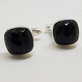 Sterling Silver Square Faceted Onyx Pair of Cufflinks