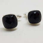 Sterling Silver Square Faceted Onyx Pair of Cufflinks