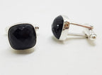 Sterling Silver Square Faceted Onyx Pair of Cufflinks