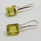Sterling Silver Rectangular Lemon Citrine Long Drop Earrings