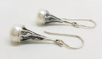 Sterling Silver Patterned Design Long Pearl Drop Earrings