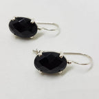 Sterling Silver Oval Faceted Onyx Claw Set Drop Earrings