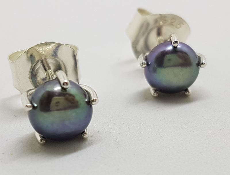 Sterling Silver Black Pearl Claw Set Stud Earrings