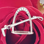 Sterling Silver Horse / Equestrian Stirrup &amp; Riding Crop Whip Brooch with Amethyst &amp; Cubic Zirconia