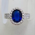 Sterling Silver Oval Blue and Clear Cubic Zirconia Ring