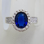 Sterling Silver Oval Blue and Clear Cubic Zirconia Ring
