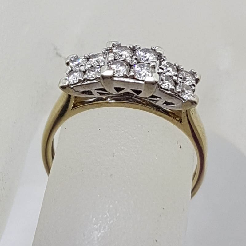 9ct Yellow Gold Claw Set 12 Square Diamond Cluster Engagement  / Dress Ring