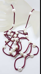 Long Pearl with Red Necklace / Chain