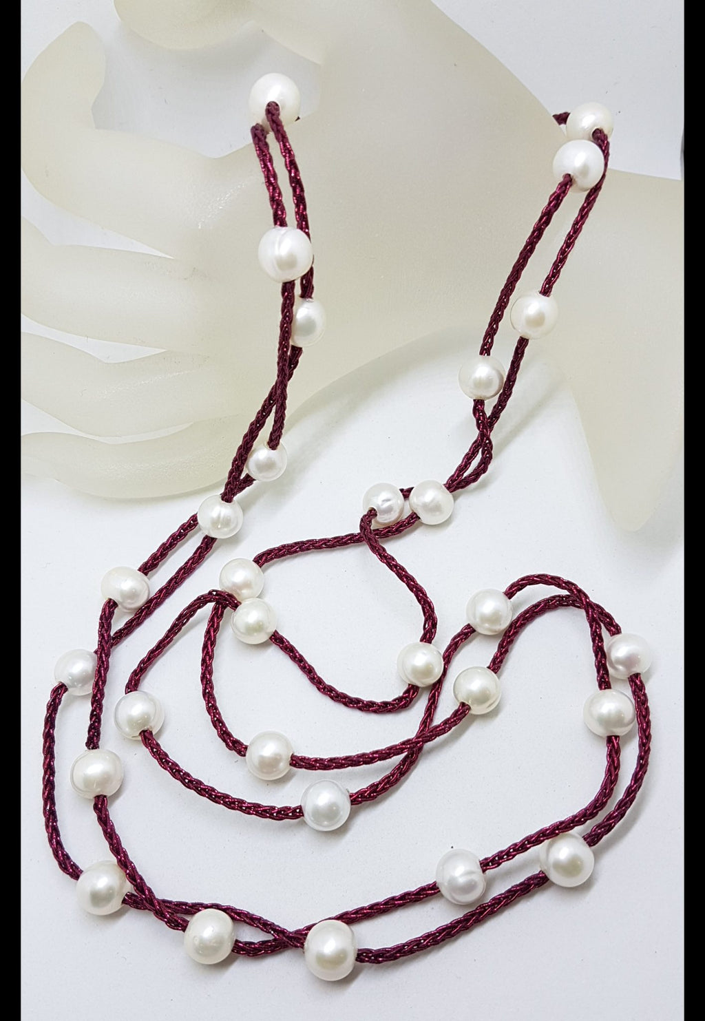 Long Pearl with Red Necklace / Chain