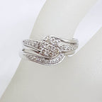 9ct White Gold Diamond Cluster Engagement Ring and Wedding Ring Set