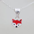 Sterling Silver Red &amp; White Enamel Small Fox Pendant on Silver Chain