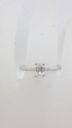 9ct White Gold Claw Set Rectangular Baguette Diamond Solitaire Engagement Ring
