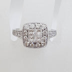 14ct White Gold Square High Set Ornate Cluster Diamond Engagement / Dress Ring