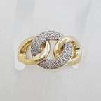 10ct Yellow Gold Diamond Interwoven Rings / Circles / Knots Ring