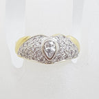 18ct Yellow and White Gold Diamond Wide Ring - Pear / Teardrop Shaped Diamond Surrounded by Round Pave Set Diamonds