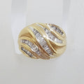 10ct Yellow Gold Wide Channel Set Diamond Cluster Unusual Shape Ring