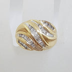 10ct Yellow Gold Wide Channel Set Diamond Cluster Unusual Shape Ring