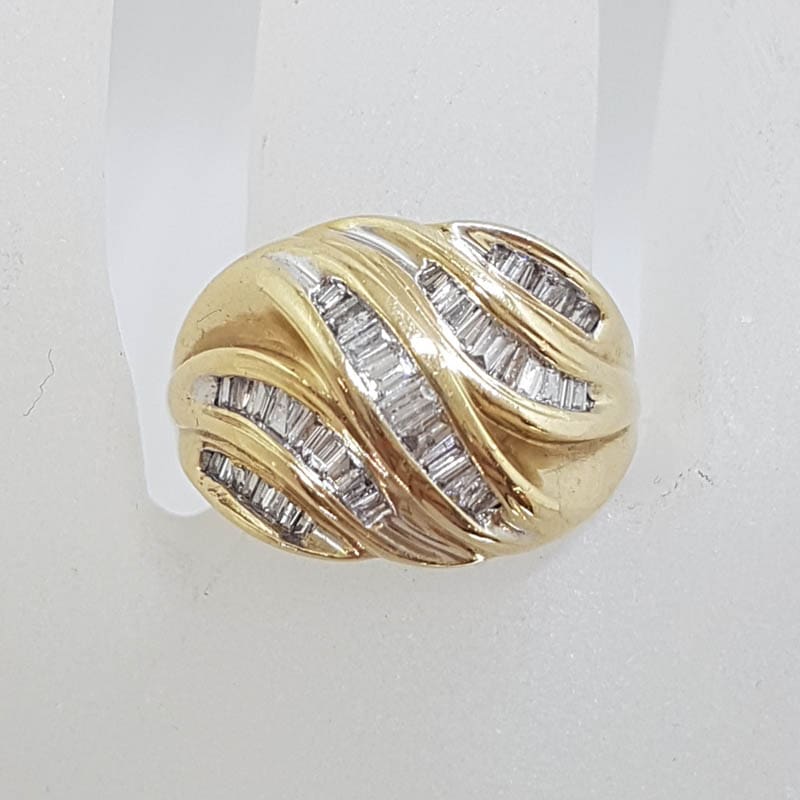 10ct Yellow Gold Wide Channel Set Diamond Cluster Unusual Shape Ring