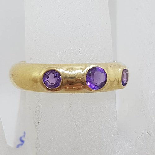9ct Yellow Gold 3 Amethyst Bezel Set in Band Ring