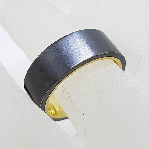 10ct Yellow Gold with Black Titanium Wide Wedding Band Ring - Ladies / Gents