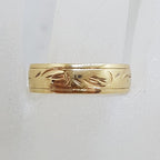 9ct Yellow Gold Wide Patterned Wedding Band Ring - Antique / Vintage