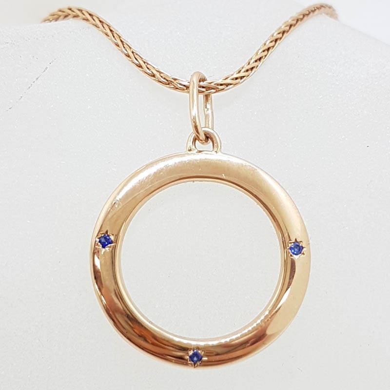 9ct Rose Gold Blue Sapphire Circle of Life Round Pendant on Gold Chain