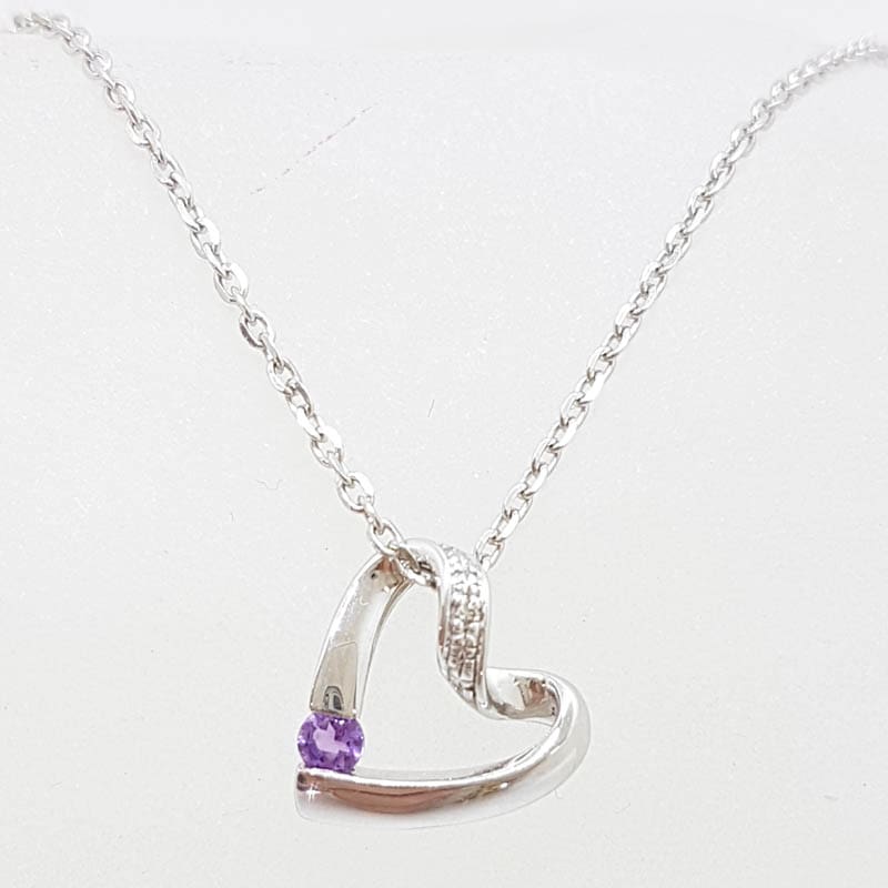 9ct White Gold Amethyst Heart Pendant on Gold Chain
