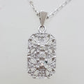 9ct White Gold Rectangular Ornate Diamond Pendant on Gold Chain