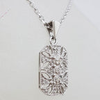 9ct White Gold Rectangular Ornate Diamond Pendant on Gold Chain