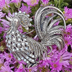 Sterling Silver Very Large Marcasite and Mother of Pearl Rooster Brooch - Bird