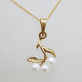 9ct Yellow Gold 3 Pearl with Leaf Design Pendant on Gold Chain