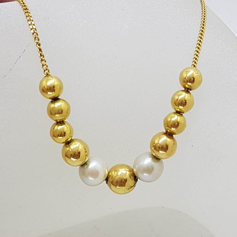 9ct Yellow Gold Pearl and Ball Necklace / Chain