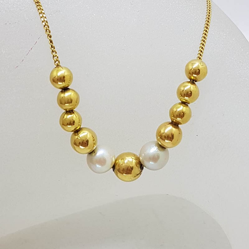 9ct Yellow Gold Pearl and Ball Necklace / Chain