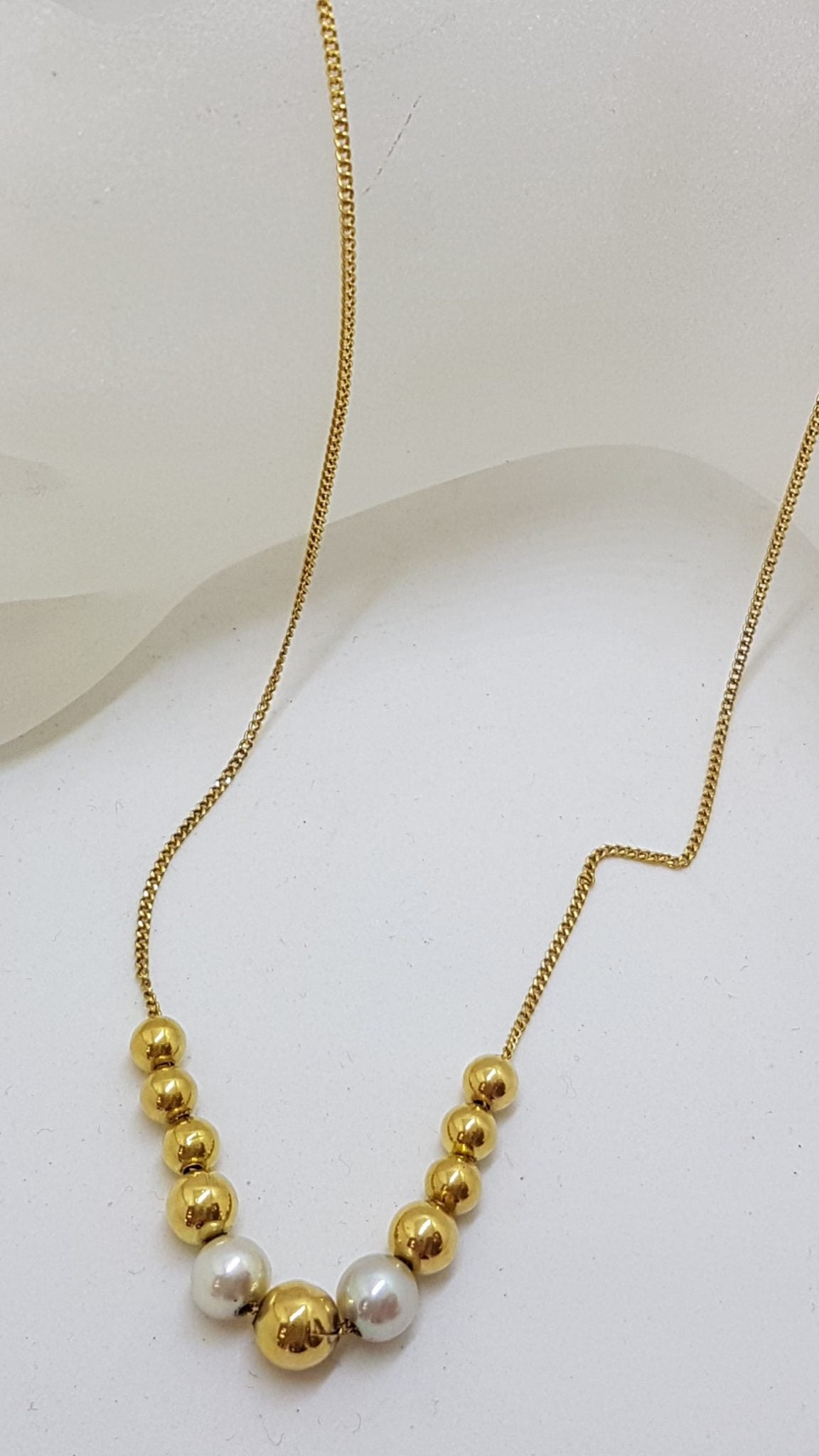 9ct Yellow Gold Pearl and Ball Necklace / Chain