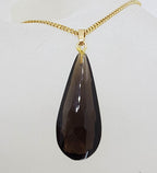 9ct Yellow Gold Teardrop Smokey Quartz Pendant on Gold Chain