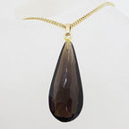 9ct Yellow Gold Teardrop Smokey Quartz Pendant on Gold Chain