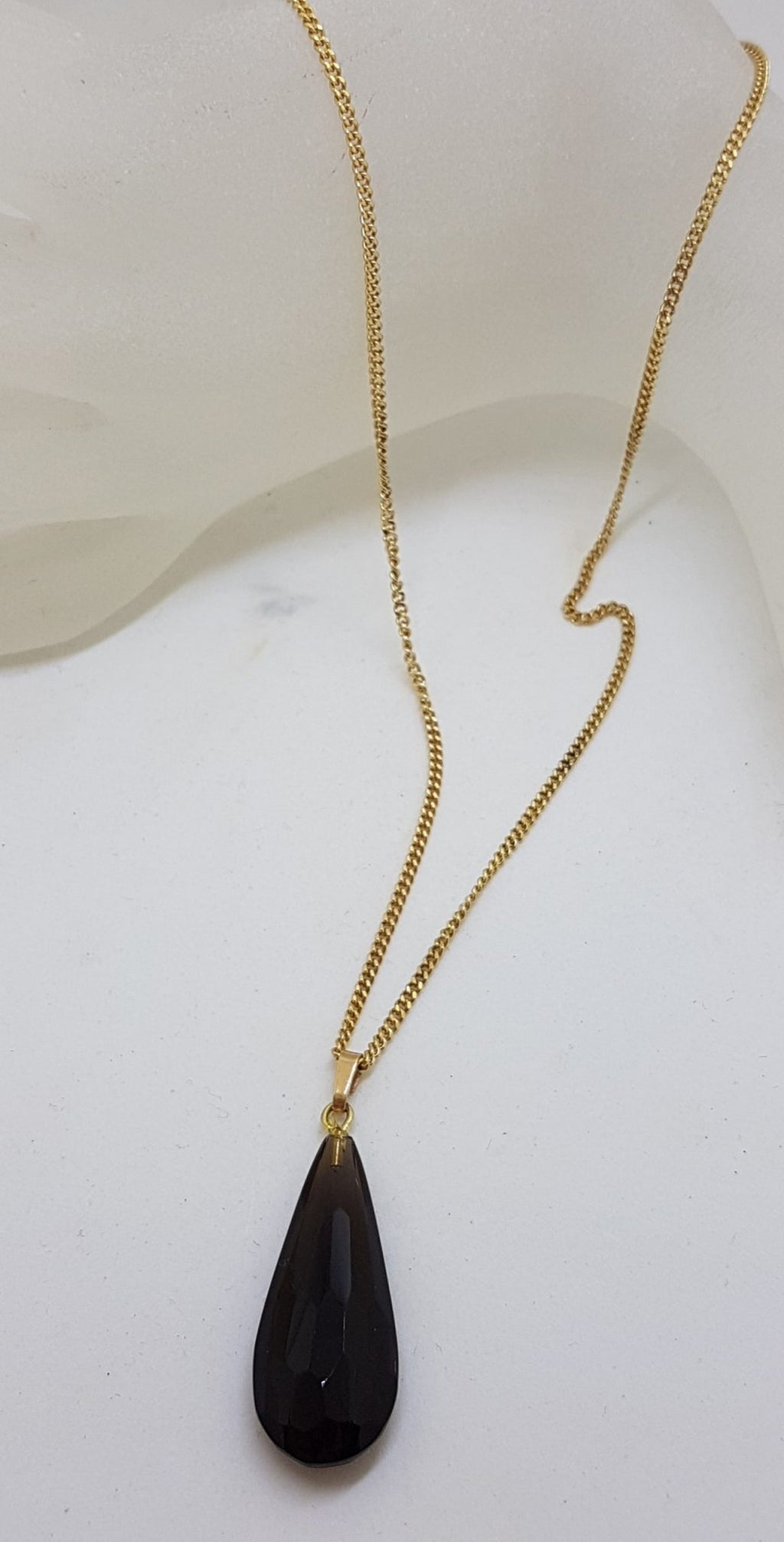 9ct Yellow Gold Teardrop Smokey Quartz Pendant on Gold Chain