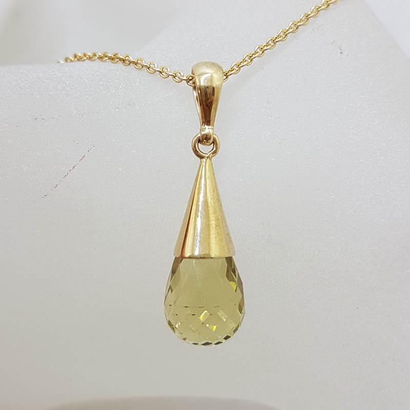 9ct Yellow Gold Teardrop Cone Shape Citrine Pendant on Gold Chain
