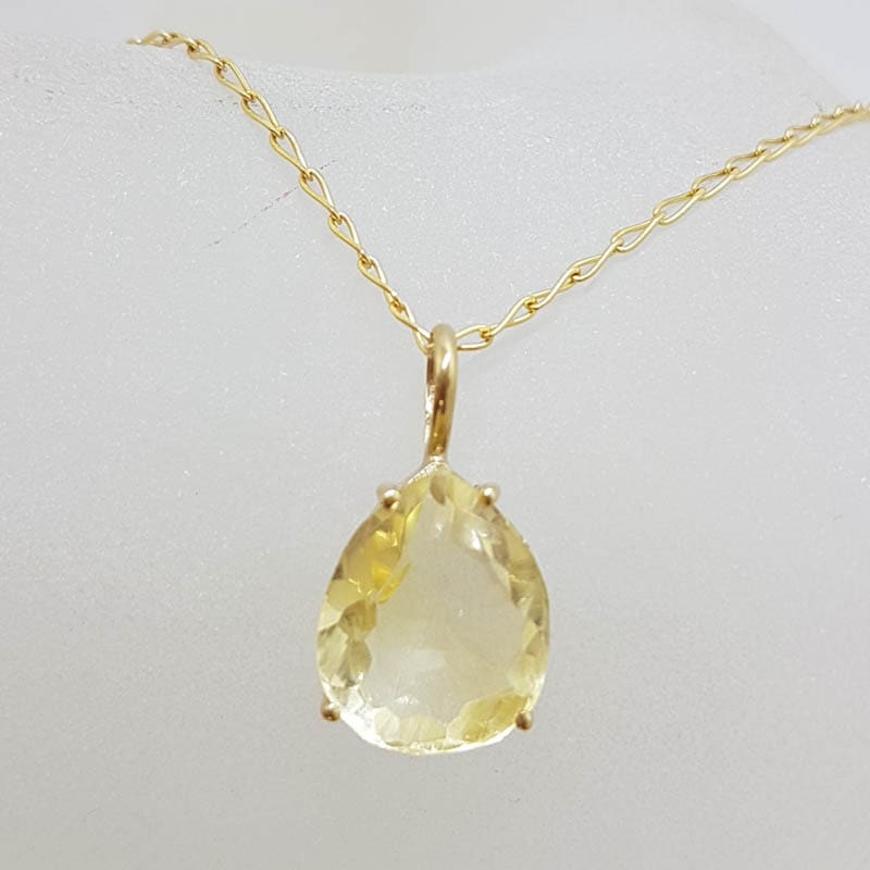 9ct Yellow Gold Teardrop Shape Citrine Pendant on Gold Chain