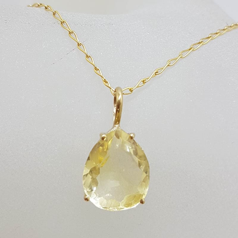 9ct Yellow Gold Teardrop Shape Citrine Pendant on Gold Chain